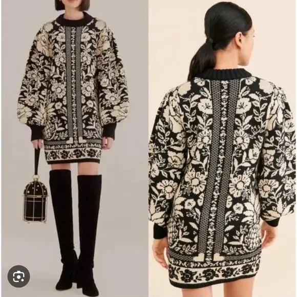 FARM Rio Women's Black Pineapple Garden Mini Sweater Dress. Medium - Picture 1 of 7